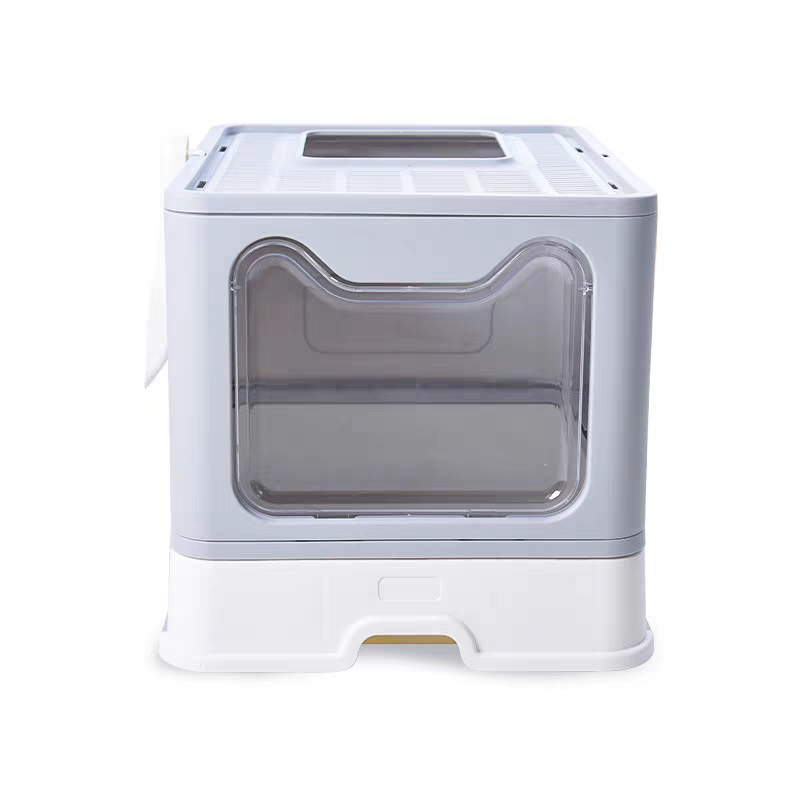 Foldable Cat Litter Box with Drawer - Grey