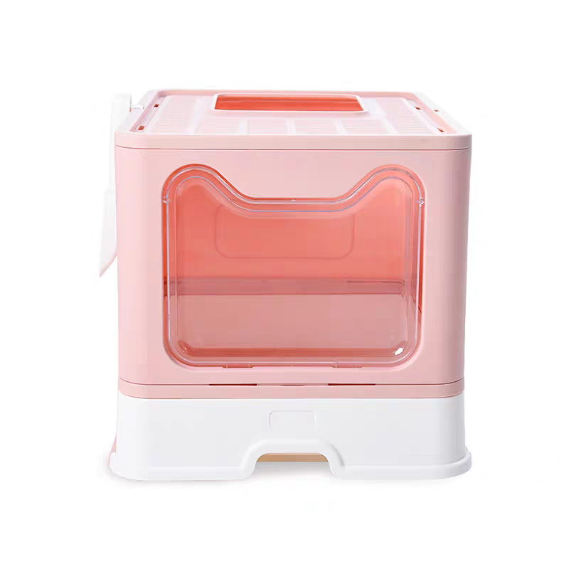 Foldable Cat Litter Box with Drawer - Pink