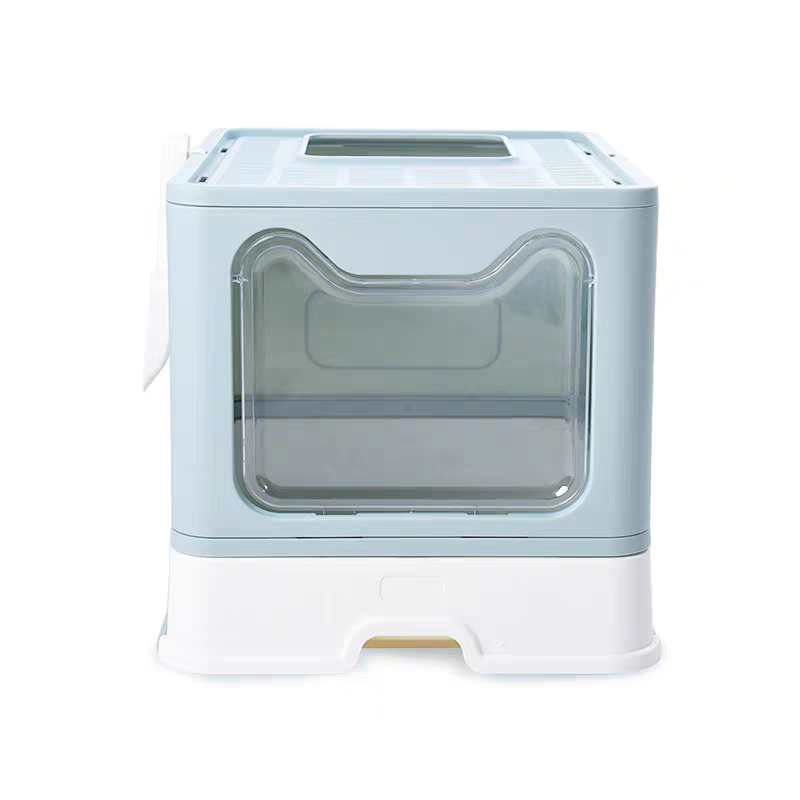 Foldable Cat Litter Box with Drawer - Blue