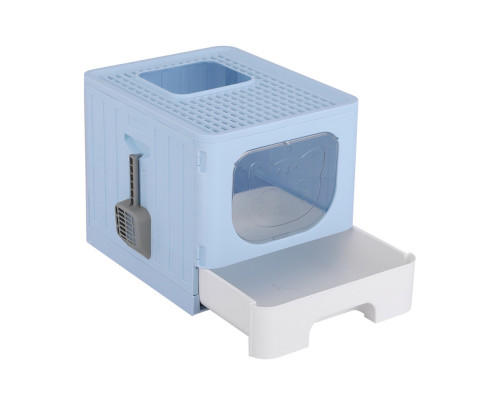 i.Pet Enclosed Hooded Foldable Cat Litter Box - Blue