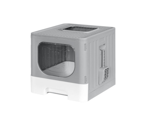 i.Pet Enclosed Hooded Foldable Cat Litter Box - Grey